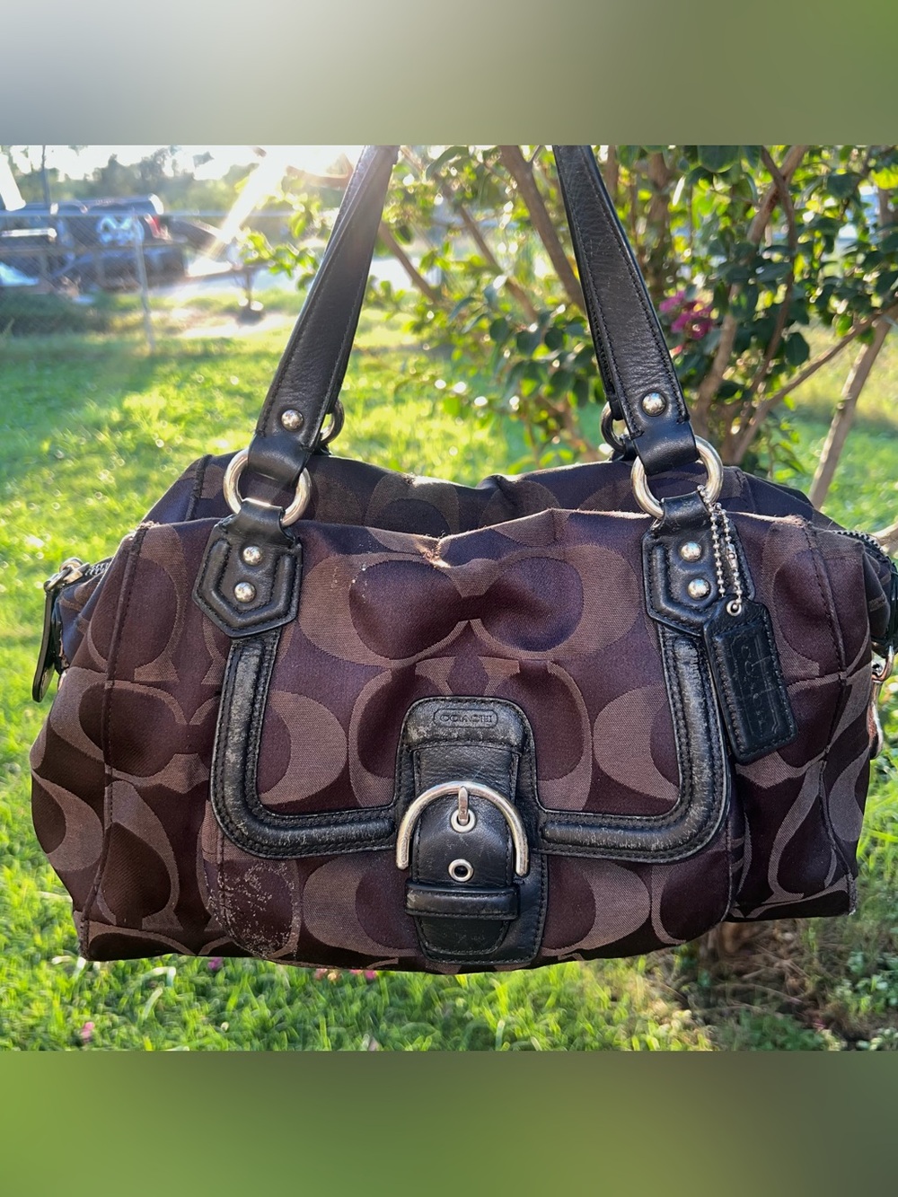 Y2K Coach Signature Campbell Black Buckle Classic C Pattern Shoulder Bag